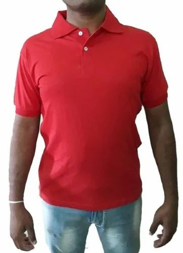 Plain Red Half Sleeves Men Hosiery T Shirt
