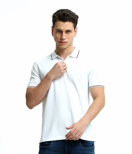 White Half Sleeves Men Hosiery T Shirt