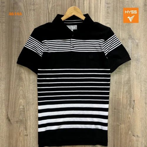 Striped Hosiery Polo T Shirt, Medium
