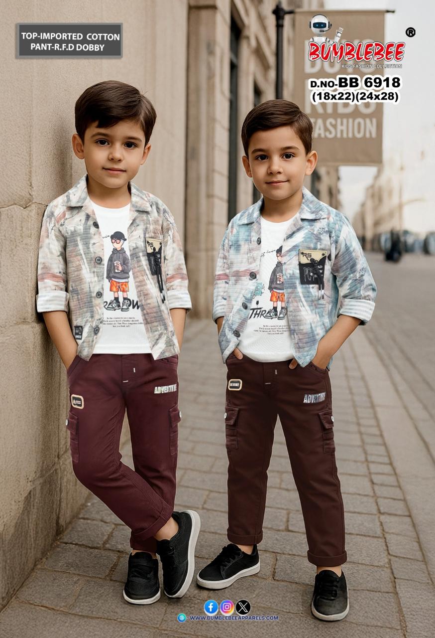 Kids Printed Shirt Pant T Shirt Set