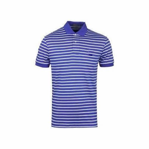 Cotton Mens Striped Polo Neck T Shirt