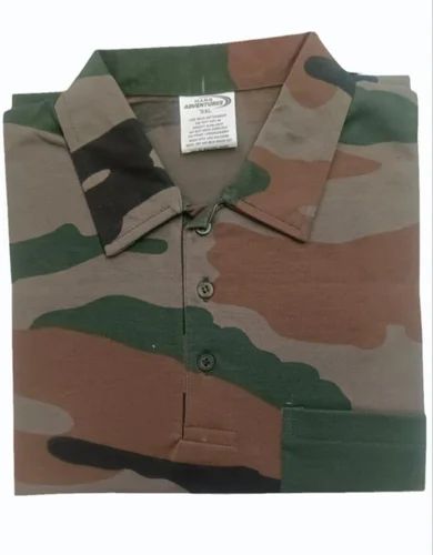 Cotton Men Army Collar Neck T Shirt, Size: XXXL, Camouflage