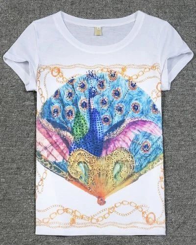 Pure White With Multi Printed Collor Women Premium 3D Printed T Shirt