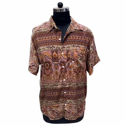 Printed Men Silk Kasturi Half Sleeves Shirt, Casual Wear