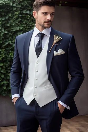 3 piece Blue Rayon Men Wedding Suits