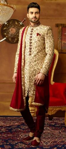 Golden Embroidered Wedding Sherwani