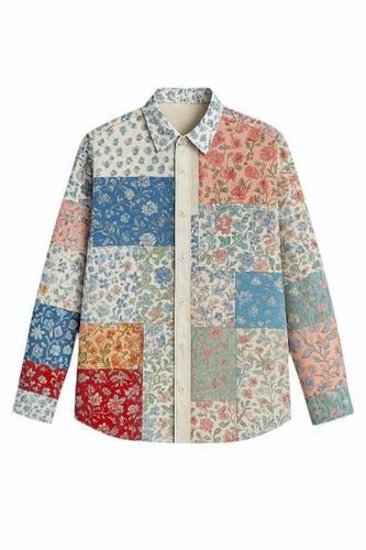 Mens Cotton Patchwork Long Sleeves Shirts, Casual