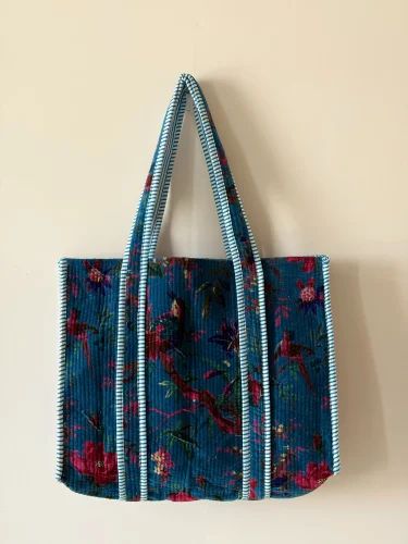 Printed Pure Velvet Fabric Quilted Tote Bag
