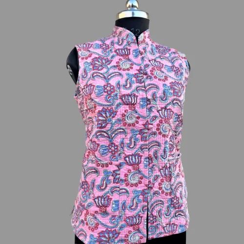 Quilted Half Jacket / Waist Coat / Flower Print Vest Coat / Sleeveless Ladies Wear Waistcoat