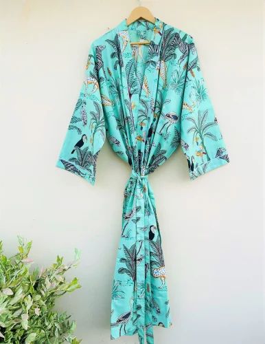 Women Summer Cotton Fancy Nightwear Long Kimono Robe Bikini Coverup Kimono