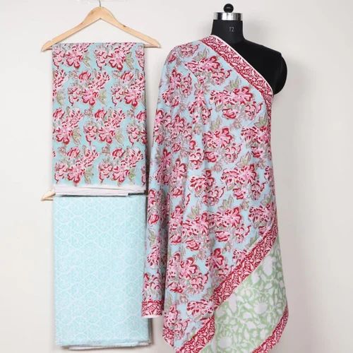 Vandana Handicraft Yellow And White Floral Printed Cotton Dress Material