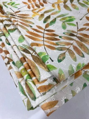 Multicolor Cotton printed hakoba schiffili embroidery fabric, Digital Prints, GSM: 120