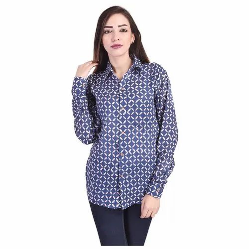Indigo Block Printed Shirt, Cotton