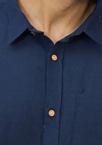 Plain Mens Navy Blue Solid Cotton Shirt