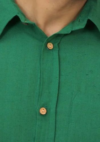 Plain Mens Bottle Green Solid Cotton Shirt