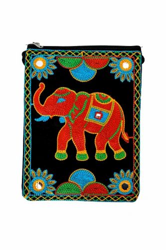 Leather Embroidered Velvet Bag