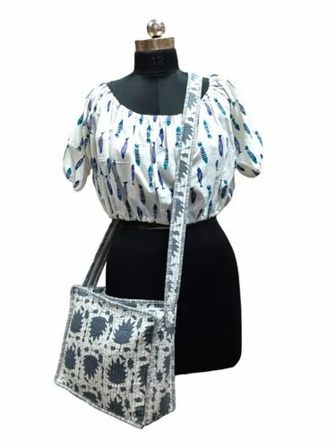 Cotton Multicolor Handmade Printed College Side Bags