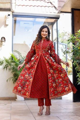 Festive Wear Cotton Kurti Pant Dupatta Set