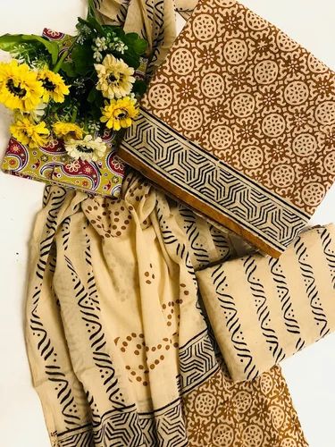 Regular 3/4th Sleeve Hand Block Printed Cotton Unstitched Suit, 50000 Pieces Per Month