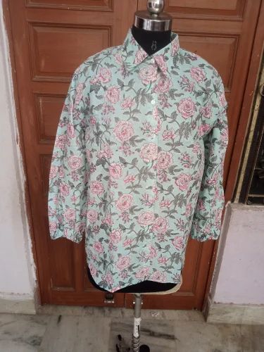 Handblock cotton printed ladies shirt, Formal, Full Sleeves