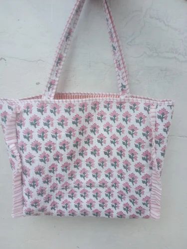 Cotton Frill quilted shoulder shopping bag