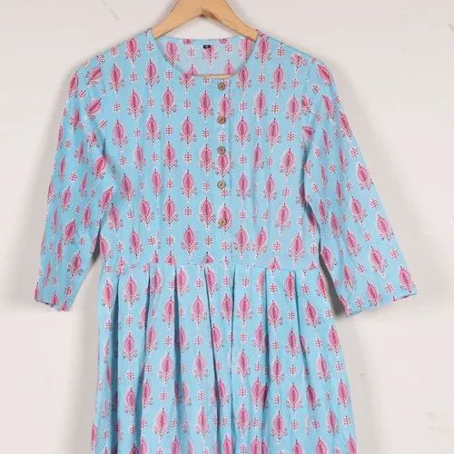 Designer Kurti Style Exclusive One Piece Pure Cotton Hand Block Printed One Piece