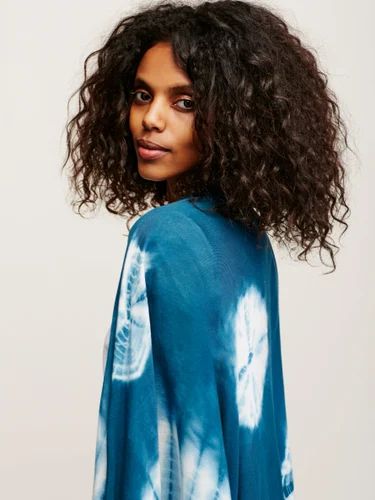 Sky Blue Digital Cotton Tie & dye Beachwear kimono, Free