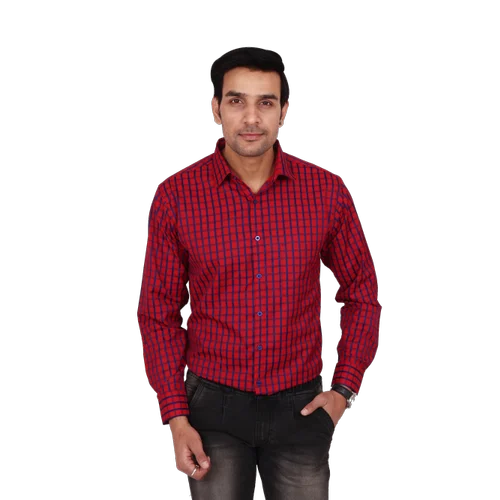 Poly Cotton Check Print Mens Checkered Casual Shirt, Full Sleeves