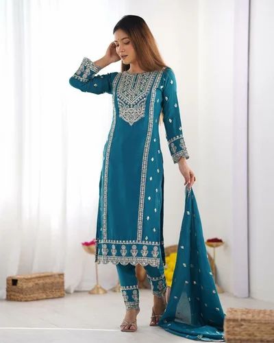 Kashmiri Style Real Mirror& Stone Work Light Weight Gorgeous Color Ethnic Wear Dress