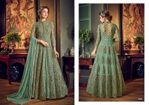 58 inches Blue Ladies Embroidery Salwar Suit Fabric