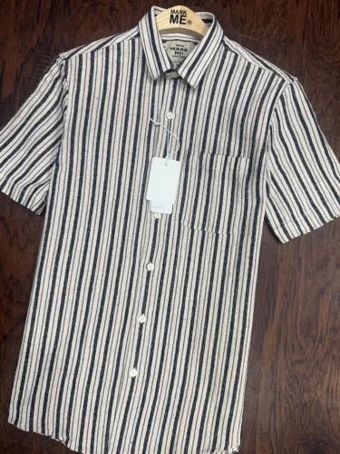 Linen MARKME Premium Stripes Shirts With Pocket Half Sleeve