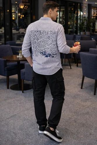 Mark Me Grindle Stripes Shirts Scenic Abstract Print At Back Single Pocket Flap Contact For WSP