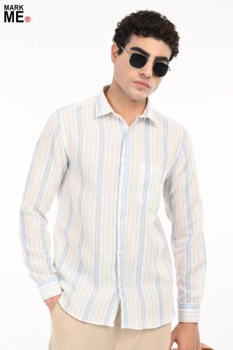MARKME Premium Linen Stripes Shirts Full Sleeve With Pocket