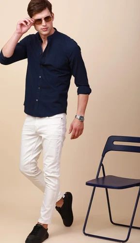 MARKME Premium Cotton Linen Plain Shirts Chinese Collor Full Sleeve