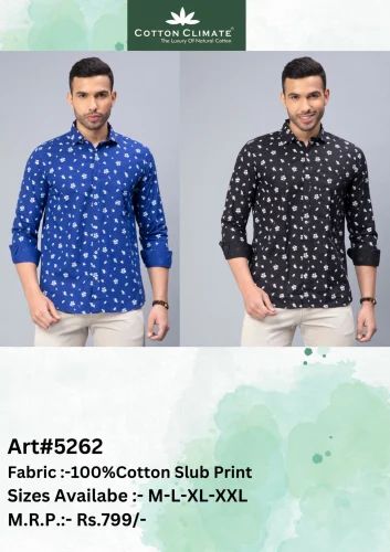 Cotton Linen Blended Print Mens Shirt, Sleeve Type: Full sleeves