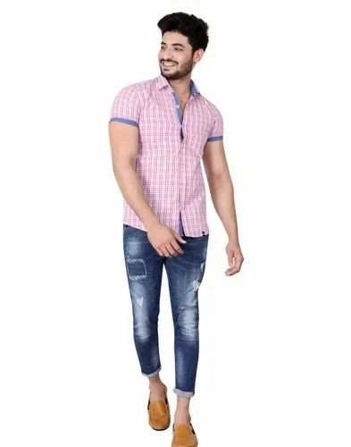 Checks Half Sleeves Cotton Shirt, Formal Wear