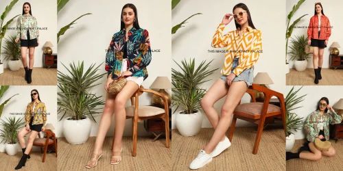 Women 100% Cotton Printed Full Puff Sleeves Spread Collar Shirts
