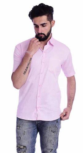 Mens Half Sleeve Cotton Shirt, Plain, 46