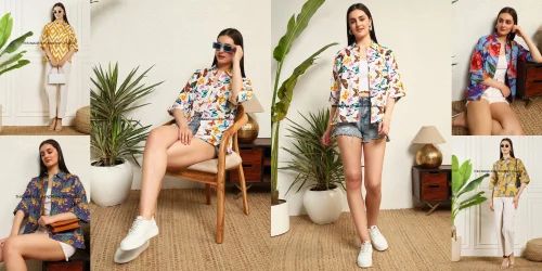 Women 100% Cotton Printed Oversized Loose Fit 3/4 Sleeves Spread Collar Neck Shirt summer shirts