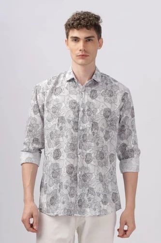 Vestirio Gray Flower Linen Shirt, Sleeve Type: Full sleeves