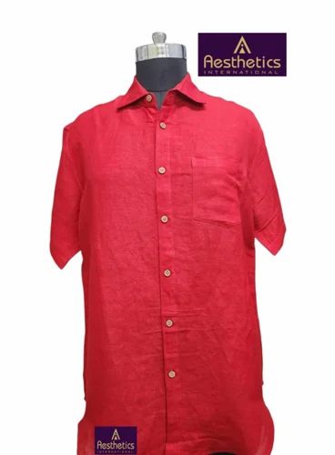 Half Sleeve Men Shirt, Plain, Linen