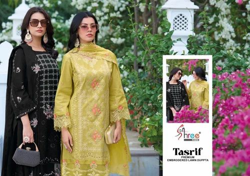 SHREEFAB TASRIF PURE LAWN COTTON WITH HEAVY EMBRODERY DRESS MATERIAL