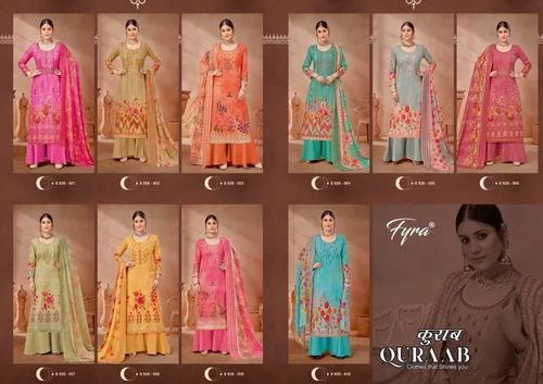 Fyra Quraab Pure Cambric Digital Print With Embroidery Work Suit, Unstitched