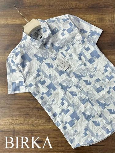 3004 Birka Men Polycotton Printed Shirt, Fabric GSM: 120 GSM, Half Sleeve