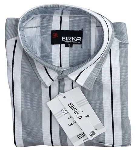 Full Sleeves 2002 Birka Men Cotton Waffle Striped Shirt