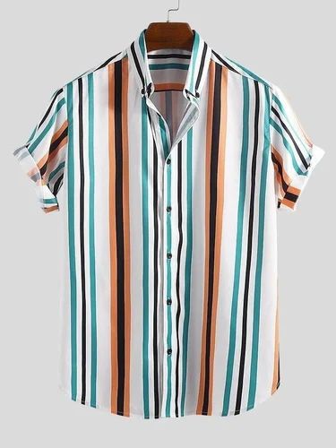 Printed Poly Cotton Shirt, Half Sleeves, Casual Wear