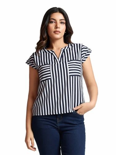 White And Black Women Striped Shirt