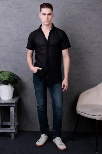 Poly Cotton Mens Textured Shirt, Plain