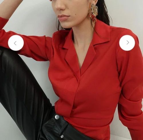 Export Surplus Women Satin Shirt (Pure Satin, Plain/Solid, Full Sleeves)