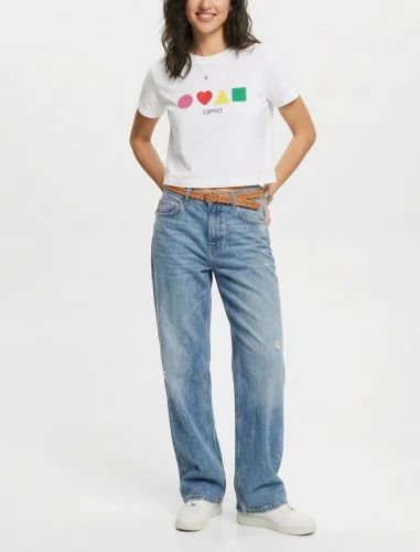 Ladies Printed White Crop T Shirt
